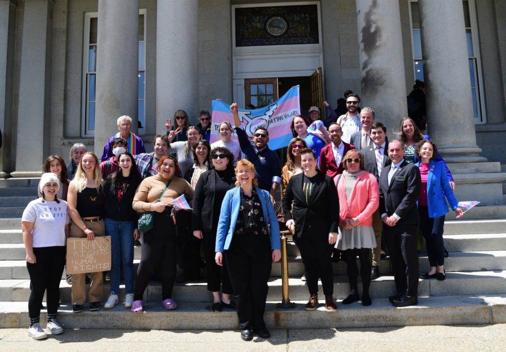 Group of LGBTQ+, public education, health care, and child welfare advocates celebrate defeat of SB 272, forced outing of LGBTQ+ student bill that targeted transgender students